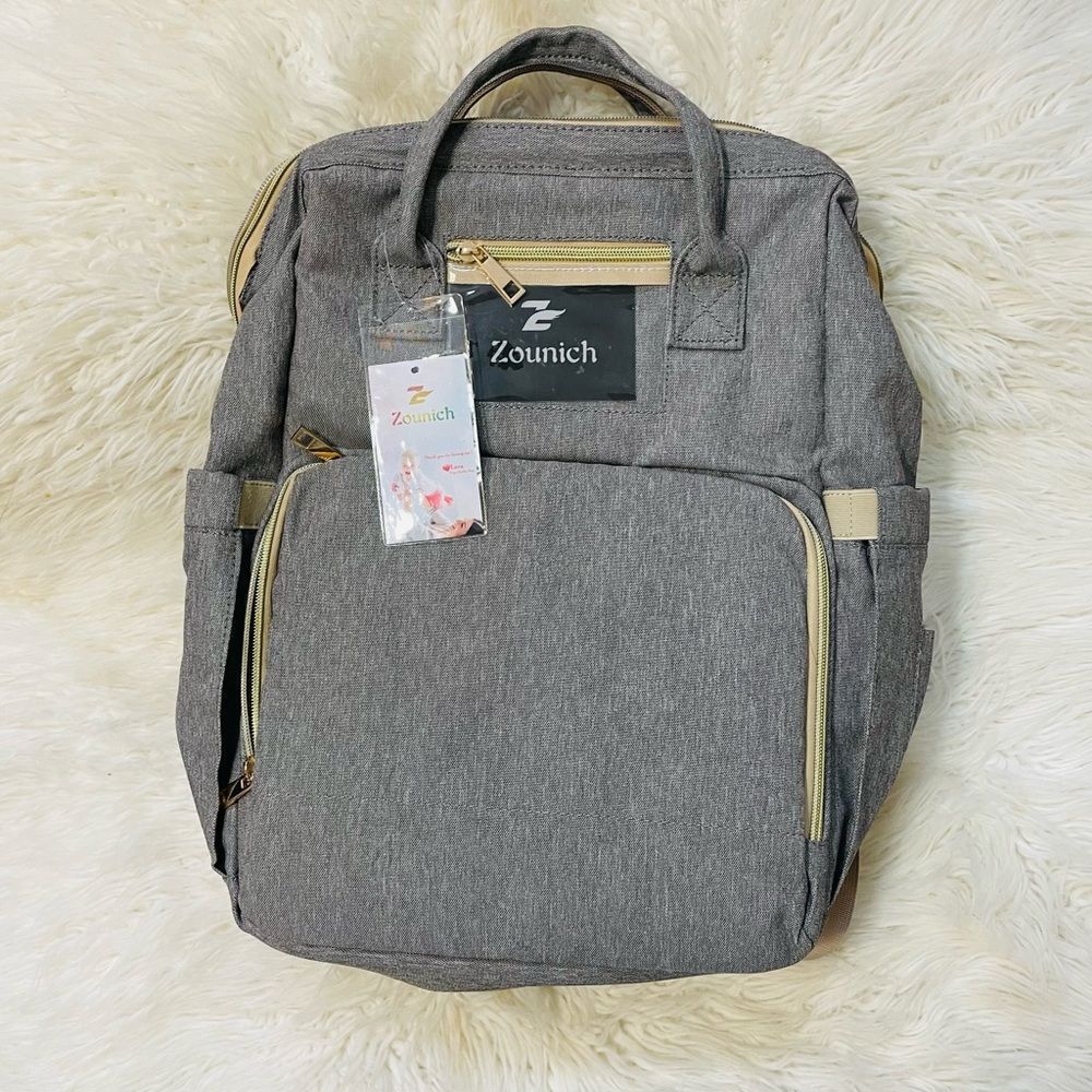 Zounich Grey Multifunctional Baby Diaper Bed Bag Travel Backpack